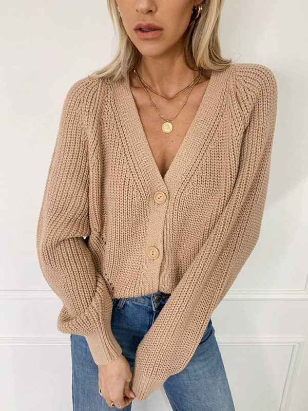 V-Neck Buttons Long Sleeve Cardigan Sweater in Sweaters