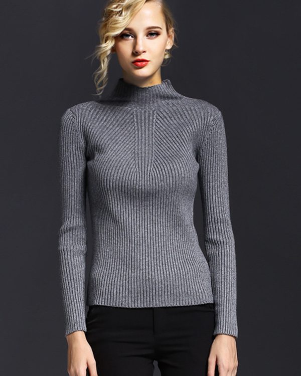 Long Sleeved Half Turtleneck Knitted Base Sweater in Sweaters