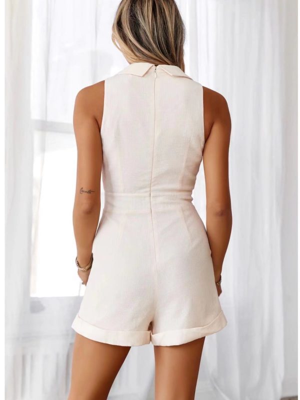 Suit Collar One-Piece Straight High Waist V-Neck Romper in Jumpsuits & Rompers