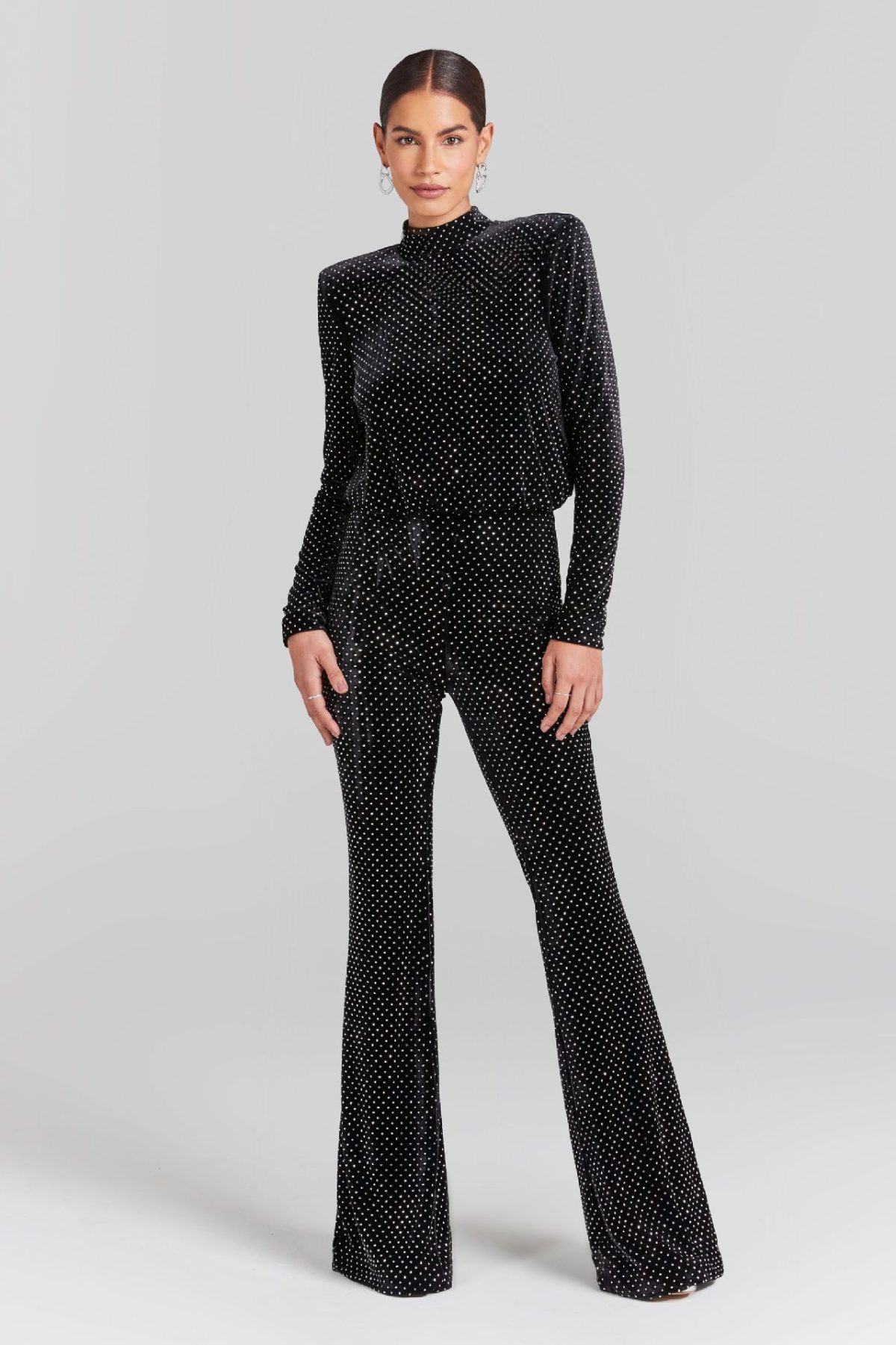 Sequin Half High Collar Long Sleeves Jumpsuit in Jumpsuits & Rompers