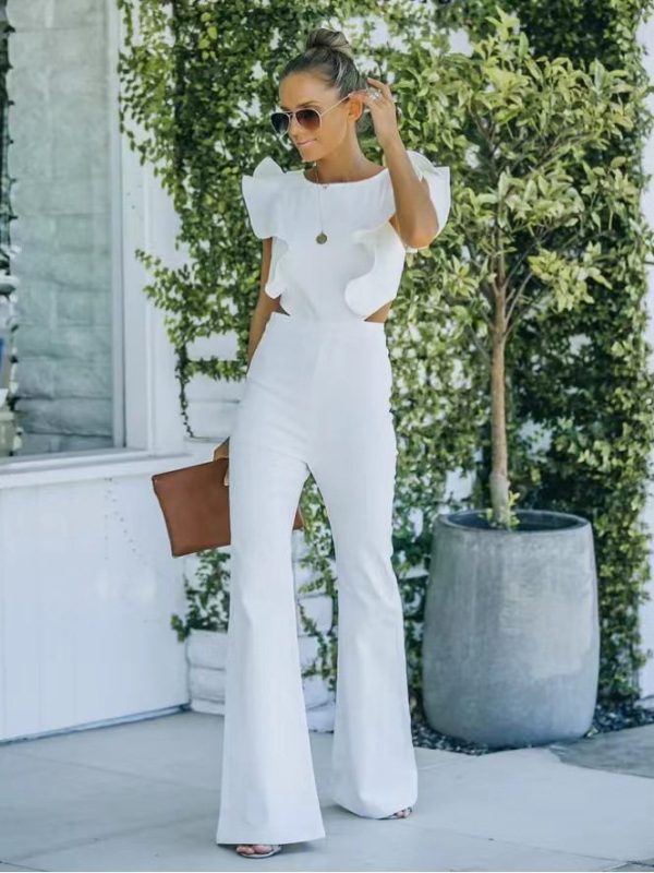 Ruffles Backless Straight Jumpsuit in Jumpsuits & Rompers