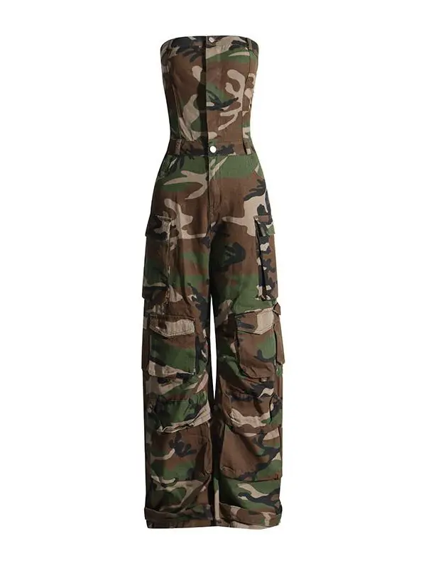 Camouflage Pattern Bandeau Slim Fit Slimming Jumpsuit in Jumpsuits & Rompers