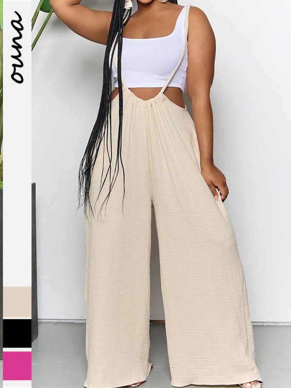 Sexy Backless Solid Color Sling Loose Sleeveless Wide Leg Pants in Pants
