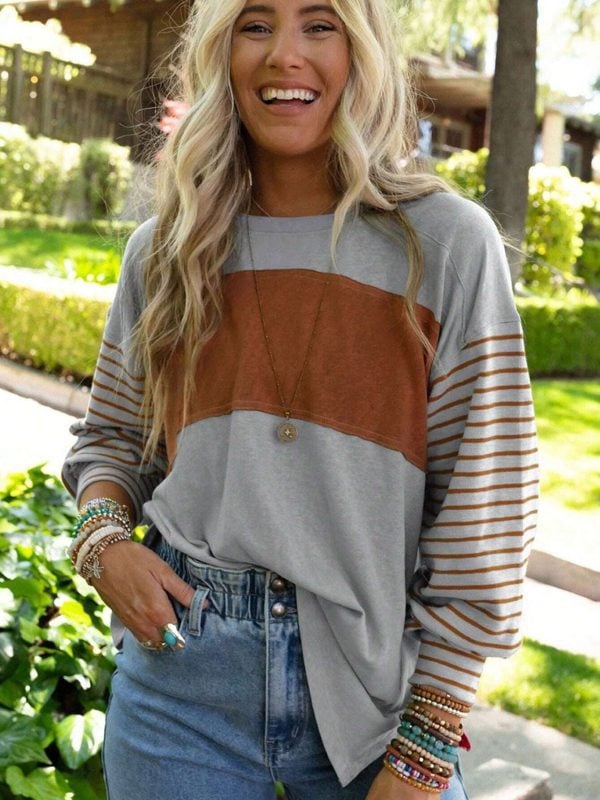 Striped Color Contrast Long Sleeve Sweatshirt in Hoodies & Sweatshirts
