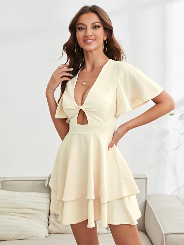 Sexy Cutout Waist Controlled Large Hem Tiered Dress in Dresses