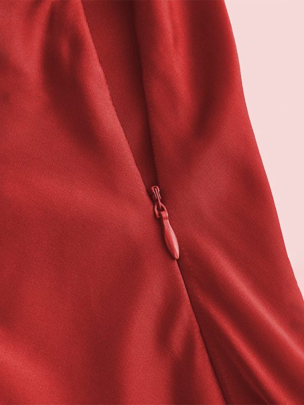 Satin Sling Swing Collar Waist Tight Flab Hiding Design Irregular Asymmetric Hem Dress in Dresses