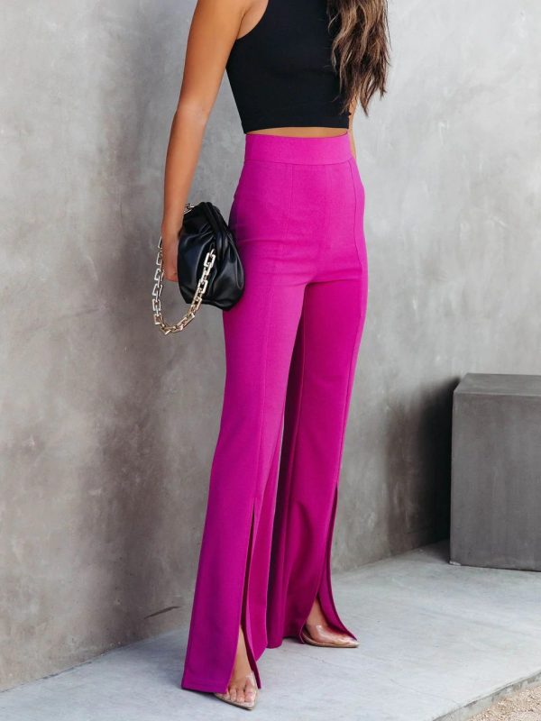 High Waist Elastic Stretch Slit Casual Pants in Pants