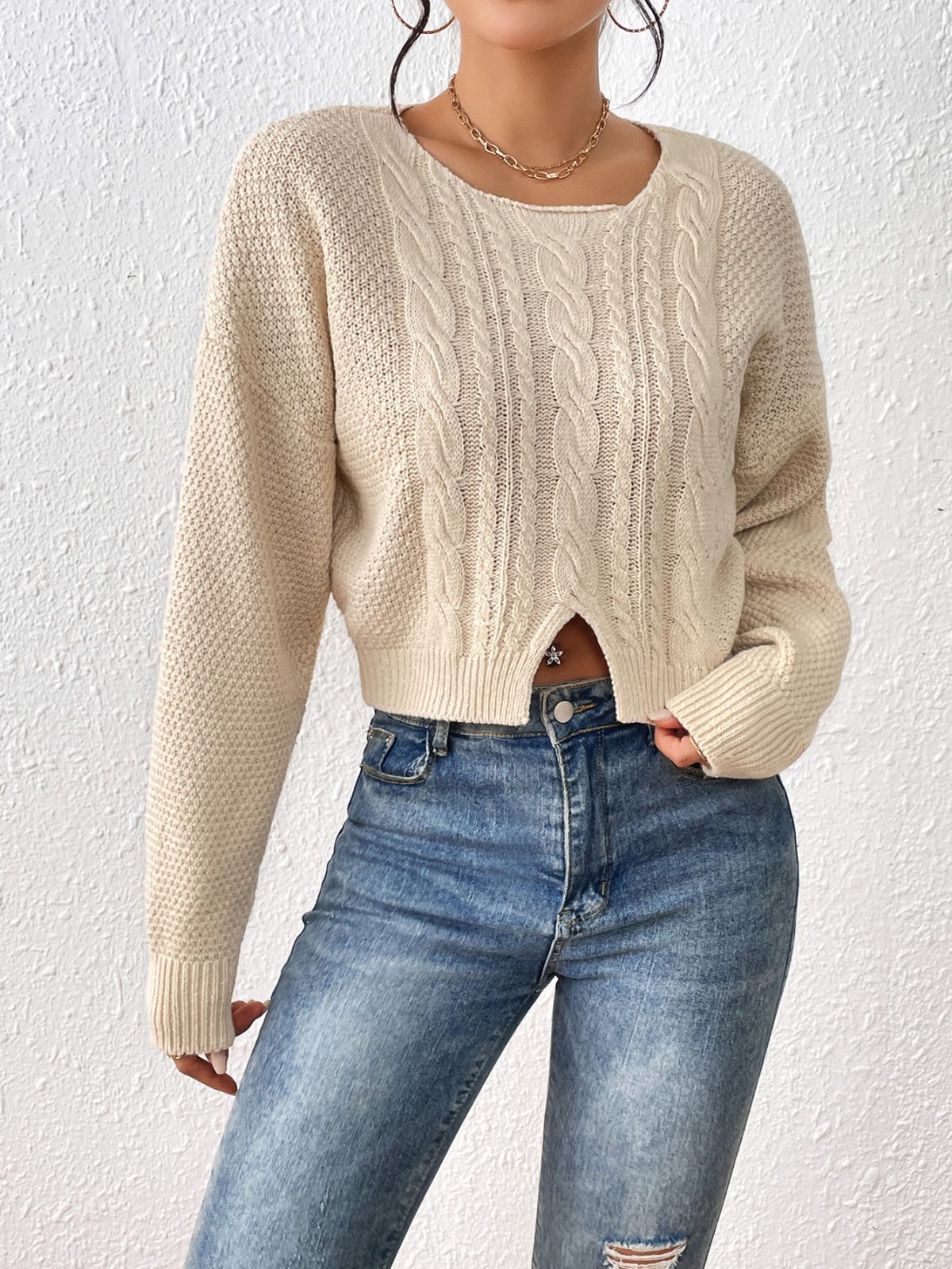 Hemp Pattern Split Pullover Sweater in Sweaters