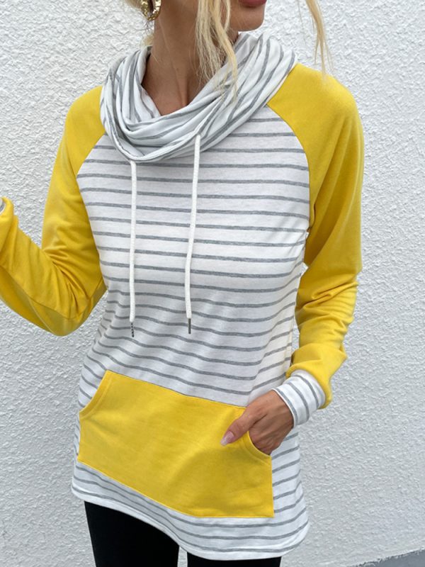 Mock Neck Stripes Stitching Hoodie in Hoodies & Sweatshirts