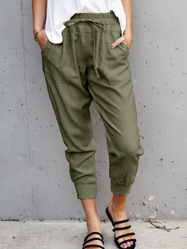 Cotton Linen Solid Color Simple Casual Pants in Pants