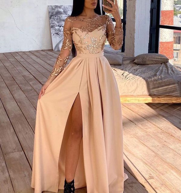 Long Sleeve Sequined Big Swing Dress in Dresses