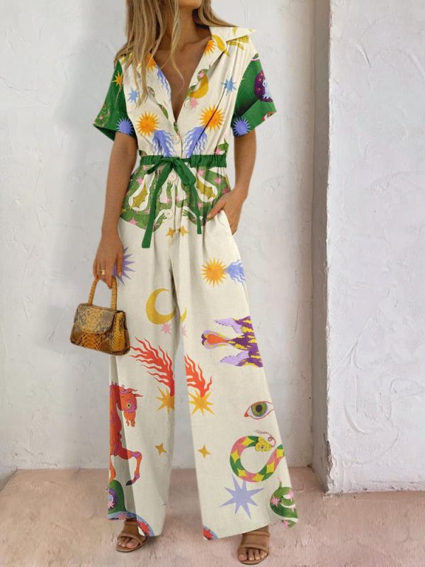 Printed Cotton High Waist Casual Jumpsuit in Jumpsuits & Rompers