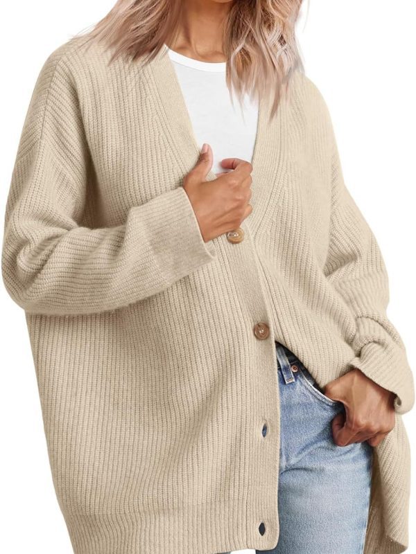 V Neck Front Button Solid Color Sweater in Sweaters
