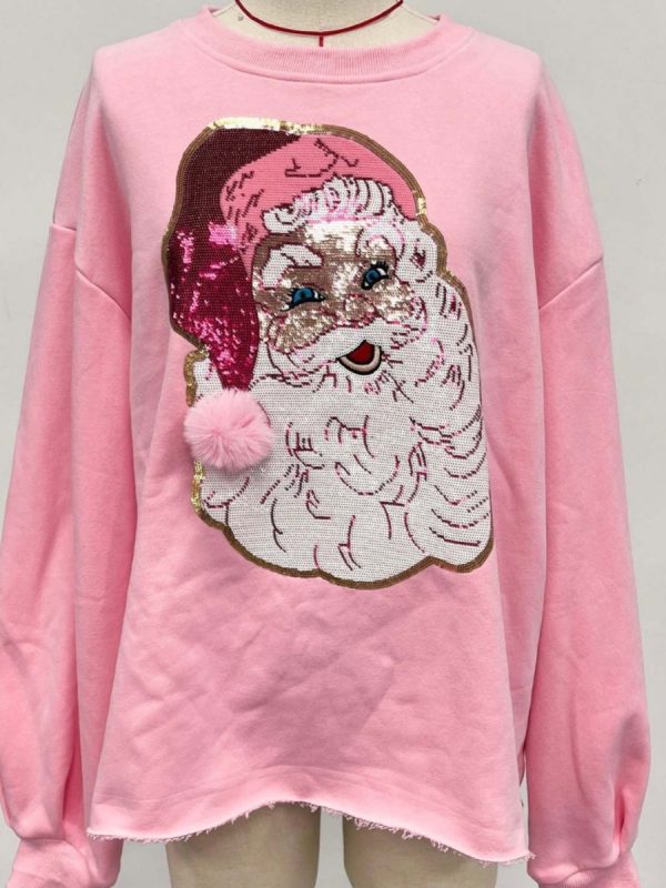 Christmas Santa Claus Sequined Embroidered Cotton Loose Sweatshirt in Hoodies & Sweatshirts