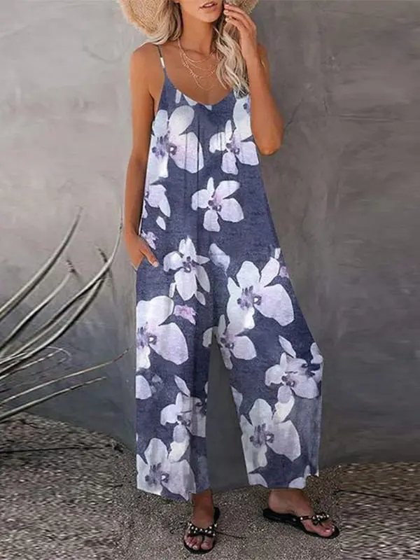 Printed Casual Sleeveless Loose Wide Leg Jumpsuit in Jumpsuits & Rompers