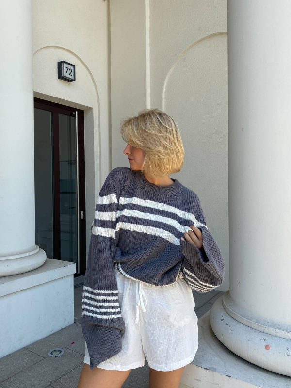 Striped Contrast Color Knitwear Casual All Matching Pullover in Sweaters