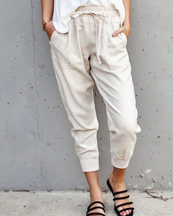 Cotton Linen Solid Color Simple Casual Pants in Pants