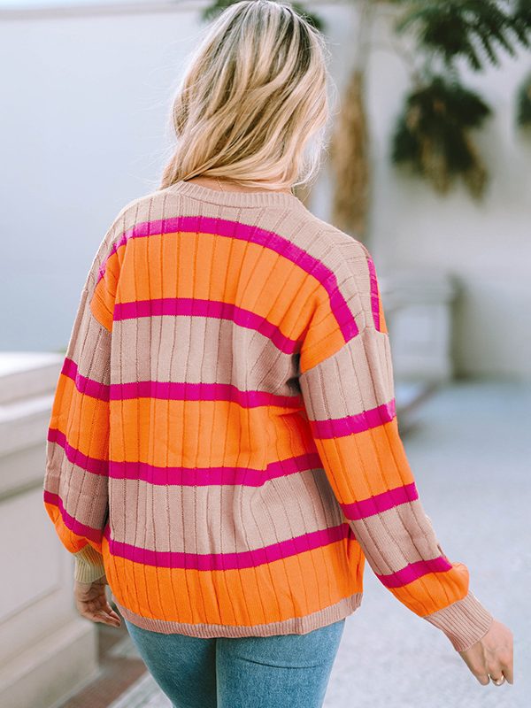 Contrast Color Rainbow Striped Knitted Sweater in Sweaters