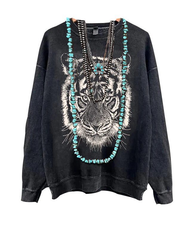 Round Neck Loose Tiger Sweatshirt in Hoodies & Sweatshirts