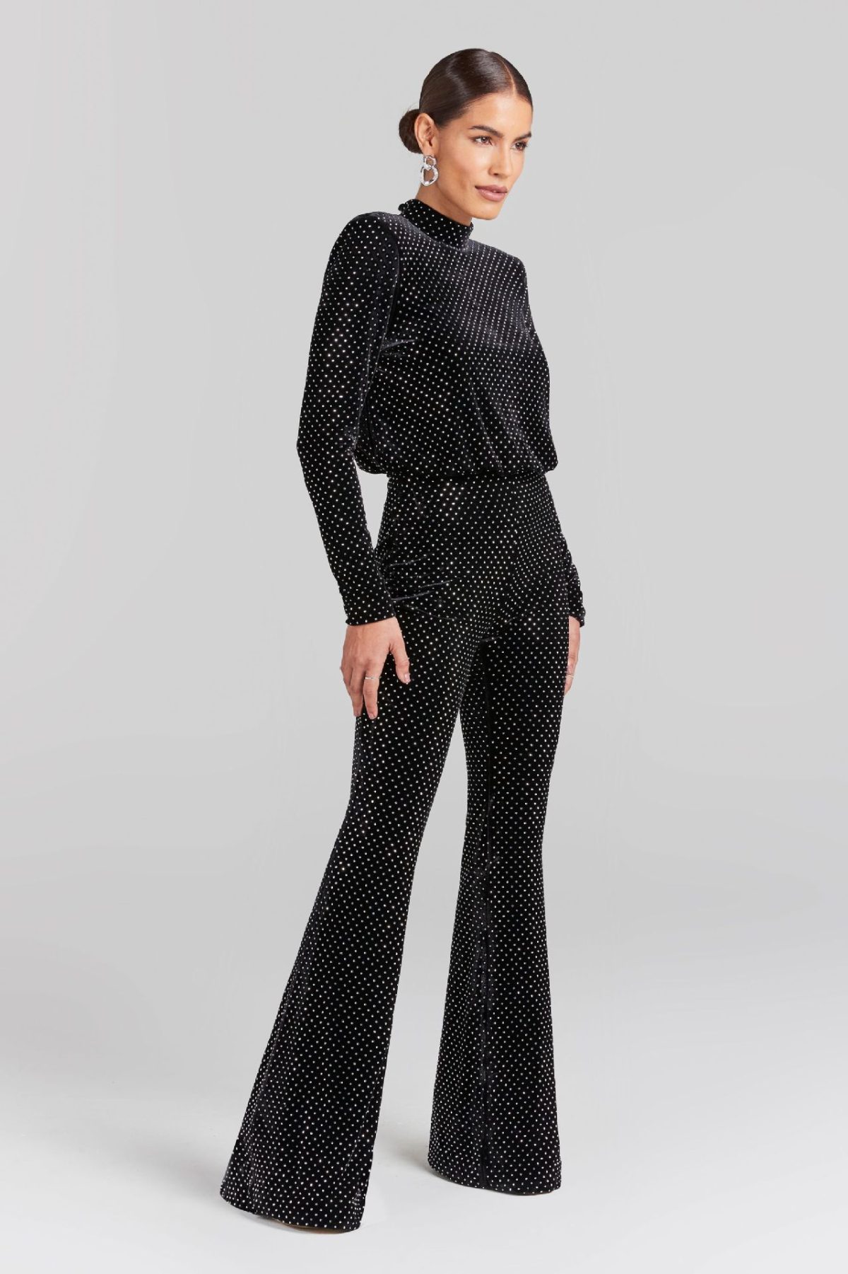 Sequin Half High Collar Long Sleeves Jumpsuit in Jumpsuits & Rompers