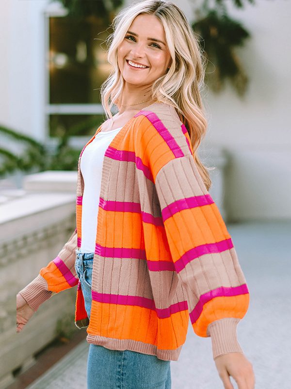 Contrast Color Rainbow Striped Knitted Sweater in Sweaters