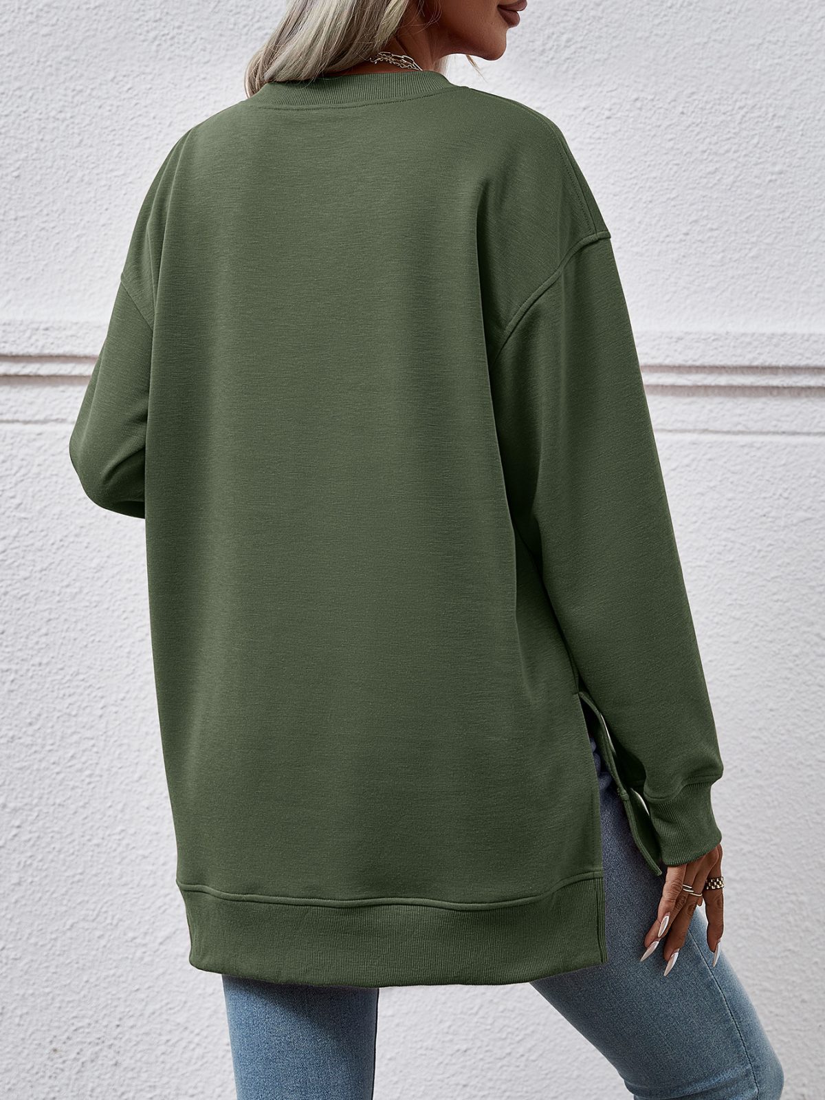 V Neck Split Front Short Back Long Sweatshirt in Hoodies & Sweatshirts