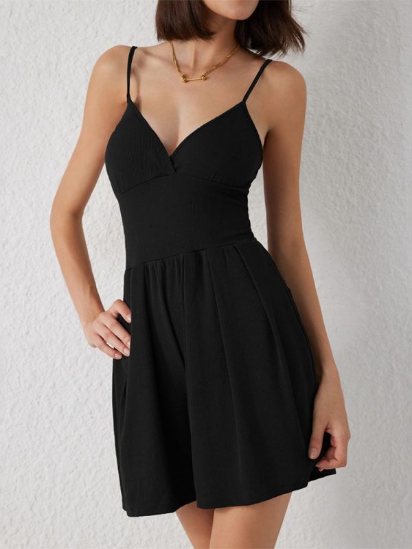 Sexy Deep V Plunge Small Sling Waist Slimming Dress in Dresses