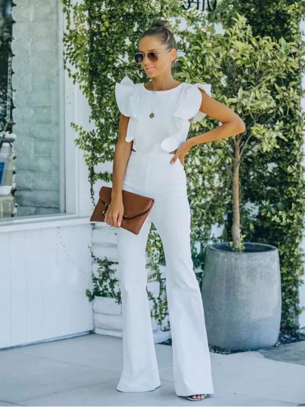 Ruffles Backless Straight Jumpsuit in Jumpsuits & Rompers
