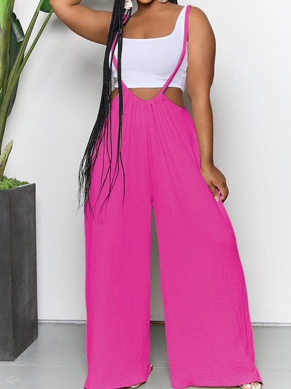 Sexy Backless Solid Color Sling Loose Sleeveless Wide Leg Pants in Pants