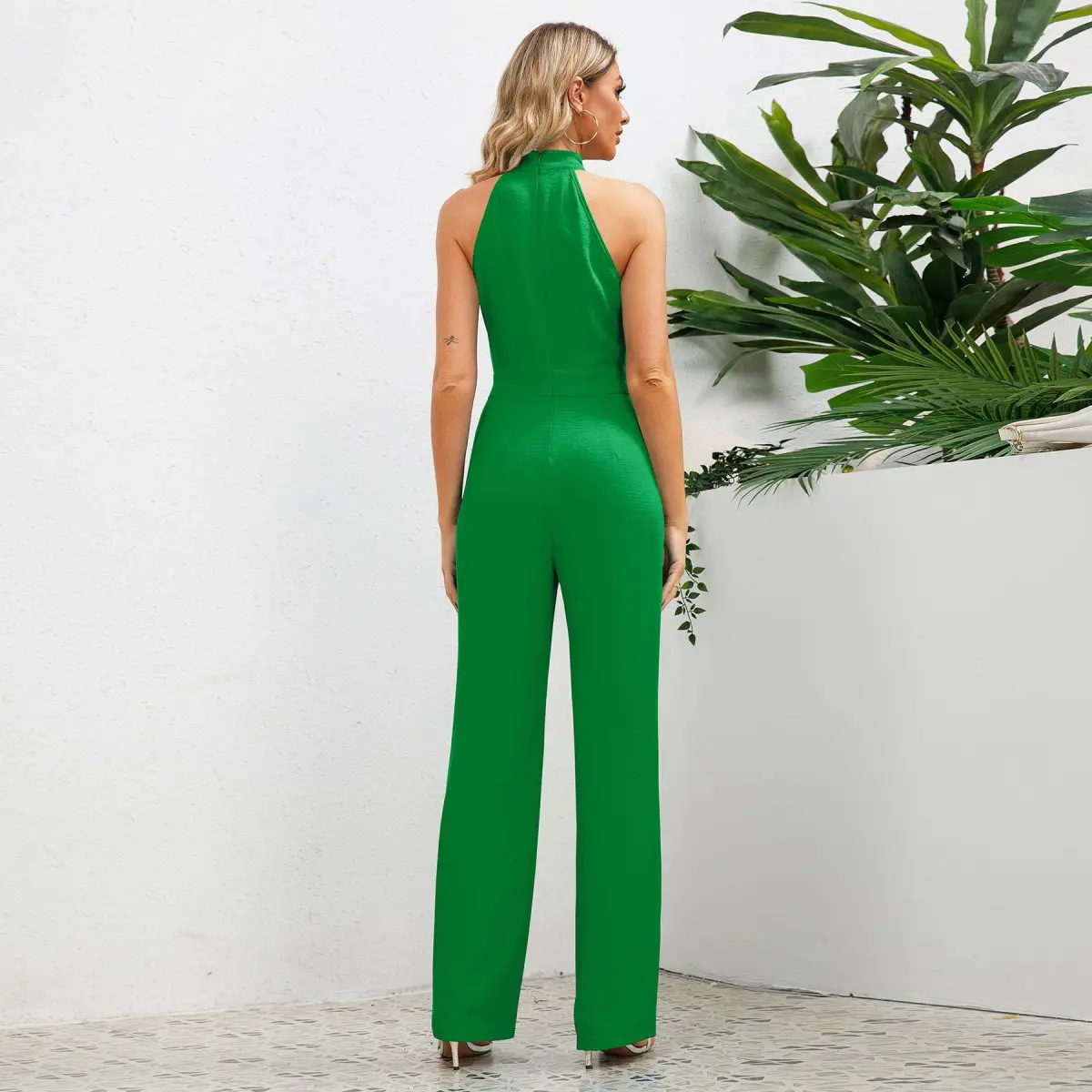 Sexy Slim Sleeveless Stand Up Collar Bowknot Straight Long Pants Jumpsuit in Jumpsuits & Rompers