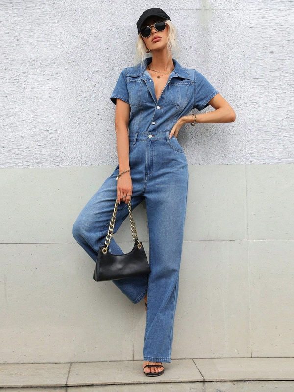 Casual Office Slim Fit Overall Jeans Jumpsuit in Jumpsuits & Rompers