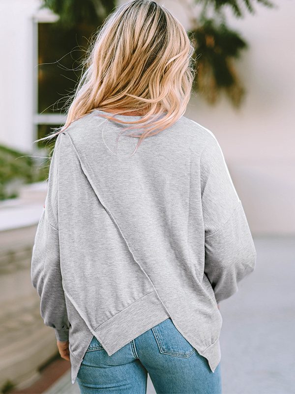 Loose Irregular Asymmetric Long Sleeve Contrast Color Knitted Sweatshirt in Hoodies & Sweatshirts
