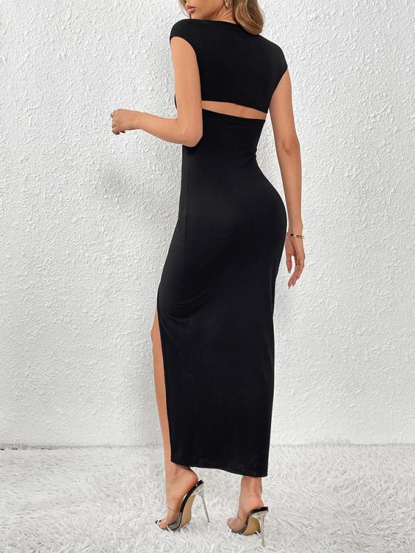 Elegant Graceful Square Cut Collar Slim Fit Figure Flattering Side Slit Sheath Dress in Dresses