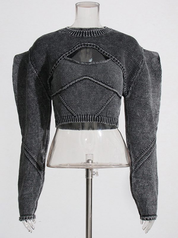 Round Neck Knitted Two Piece Slim Fit Distressed Sweater in Sweaters