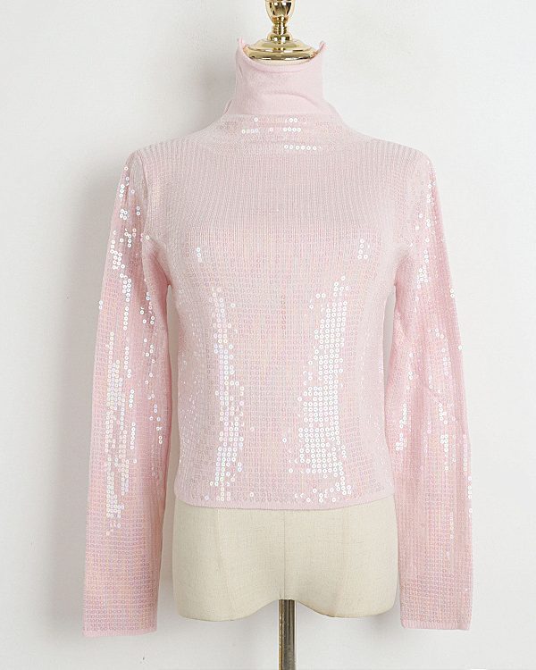 Sequined Turtleneck Bottoming Long Sleeve Knitted Sweater in Sweaters
