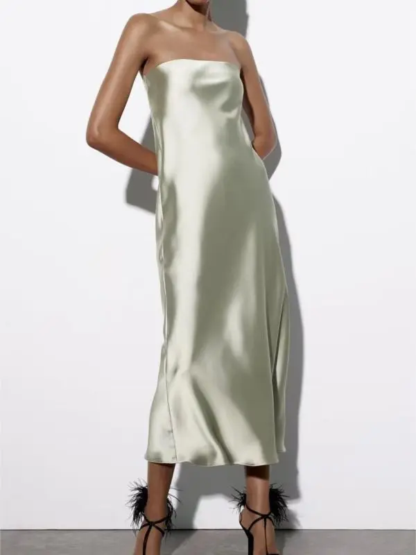 Satin Texture Tube Dress in Dresses
