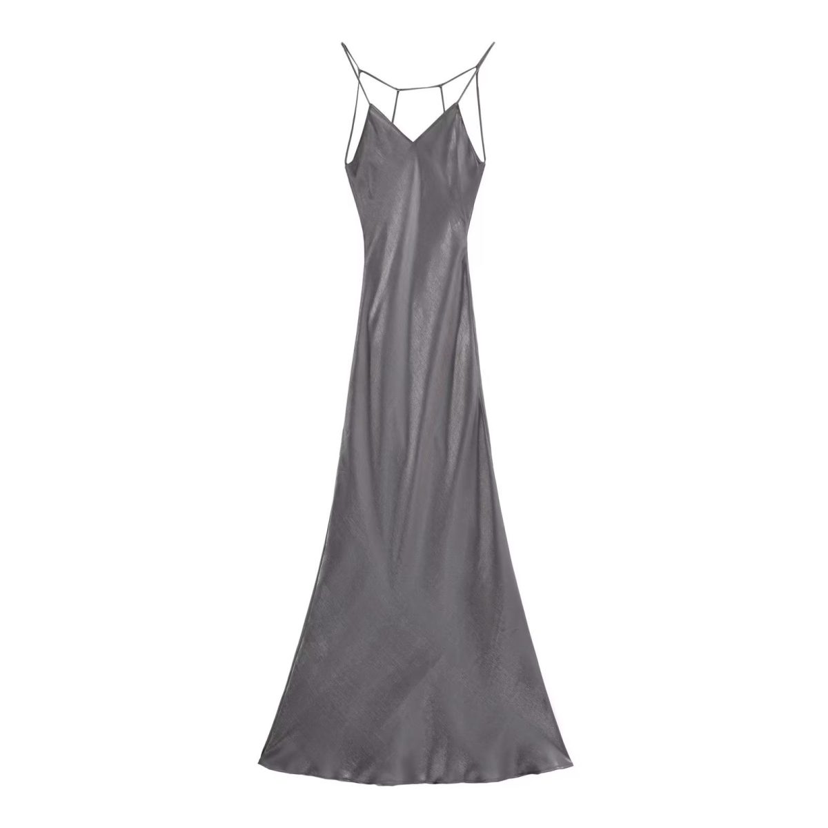V Neck Backless Metal Foil Strap Dress in Dresses