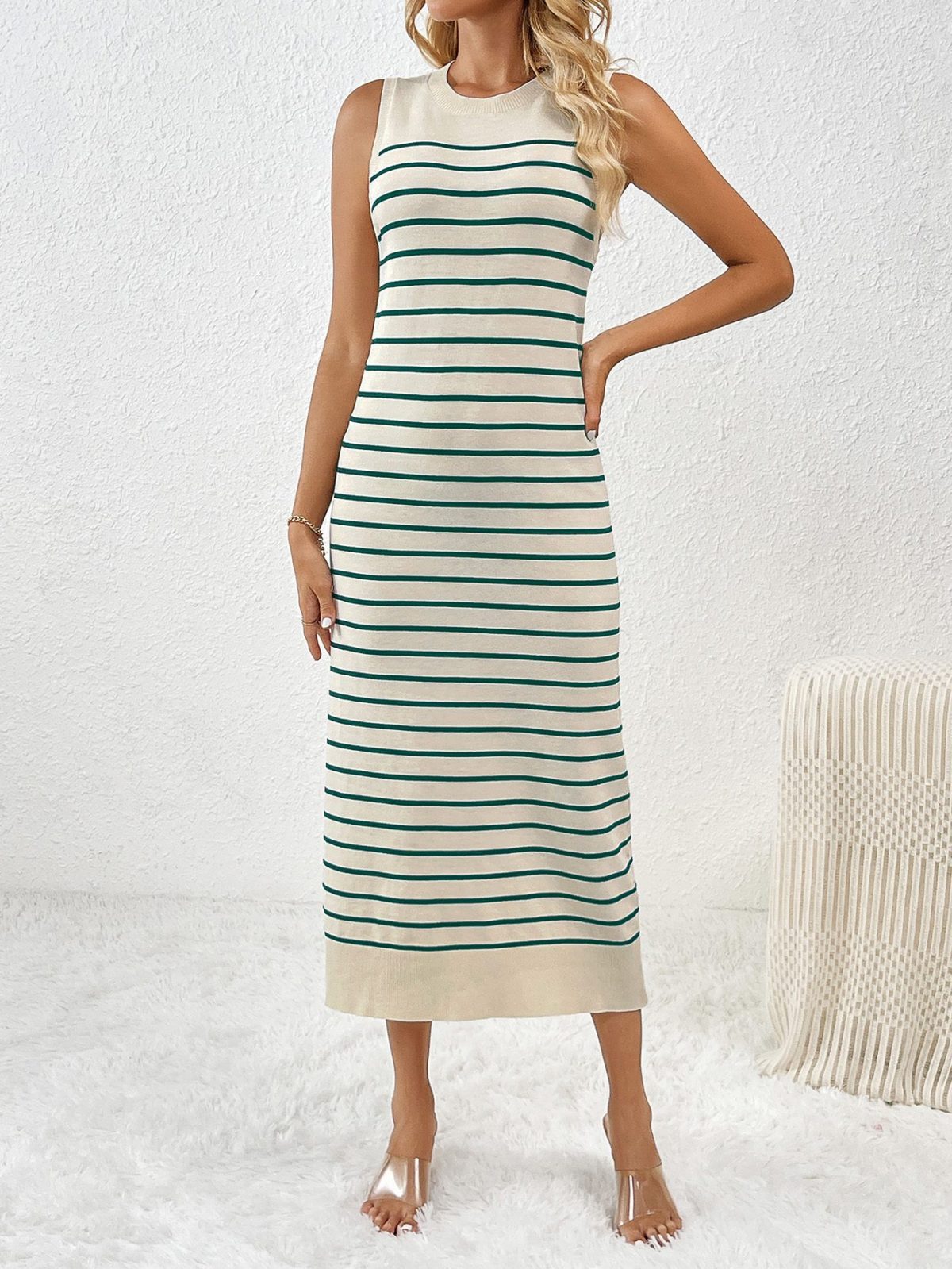Sleeveless Splicing Pullover Striped Dress in Dresses