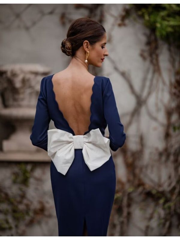 Elegant Round Neck Backless Bow Party Dress in Dresses