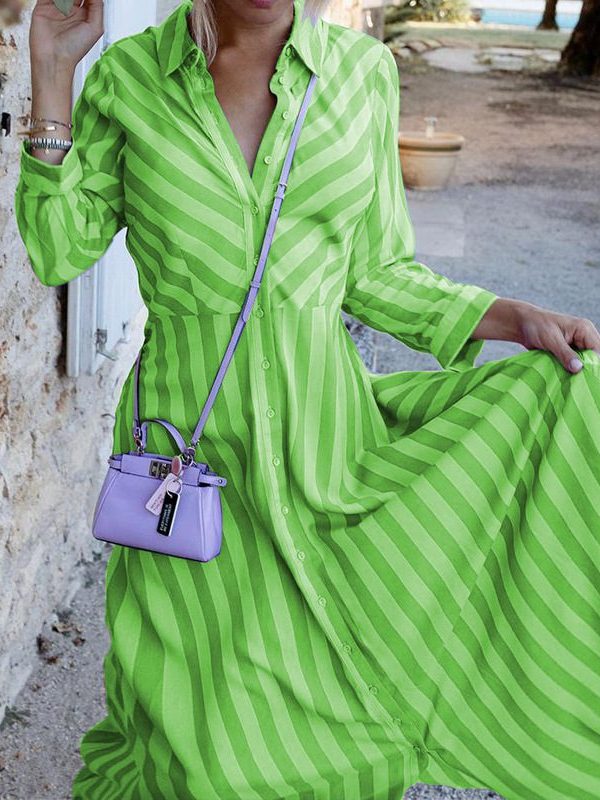 Long Sleeve Mid Length Striped Dress in Dresses