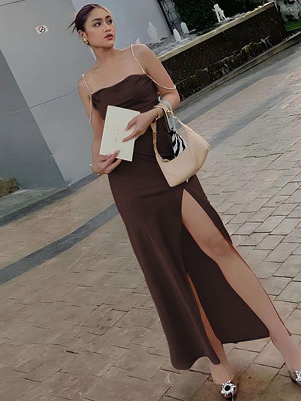Sexy Slit Backless Drill Chain Strap Dress in Dresses
