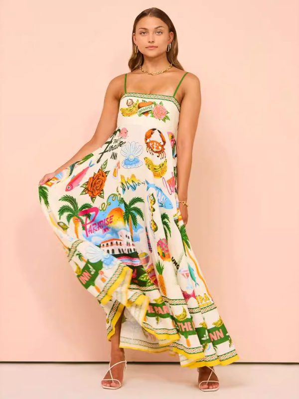 Sexy Graffiti Printing Sleeveless Swing Dress in Dresses