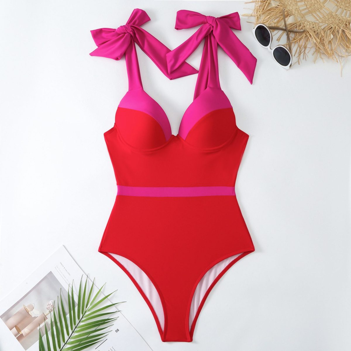 Solid Color One Piece French Spring Cover Belly Slimming Swimsuit in Swimsuits