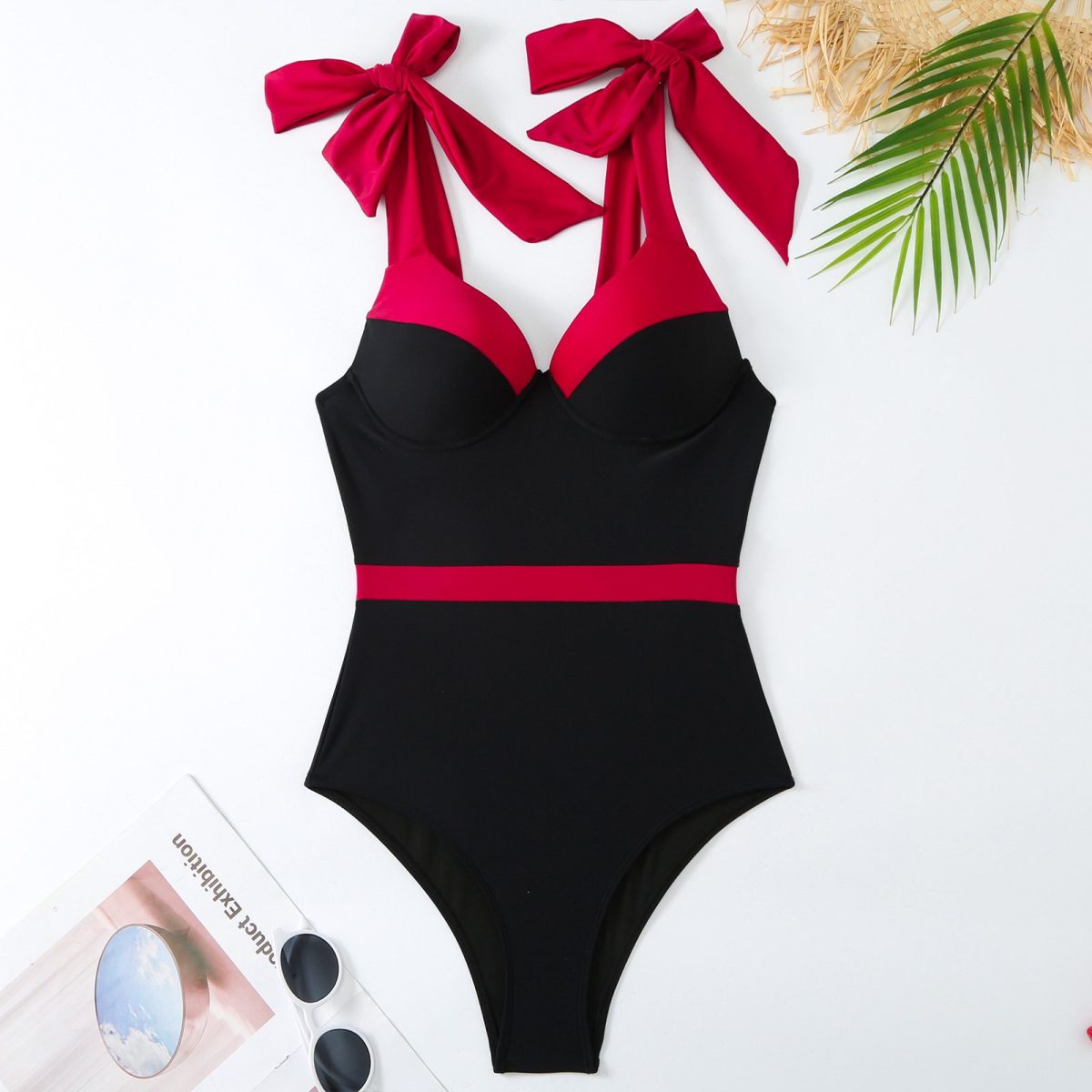 Solid Color One Piece French Spring Cover Belly Slimming Swimsuit in Swimsuits