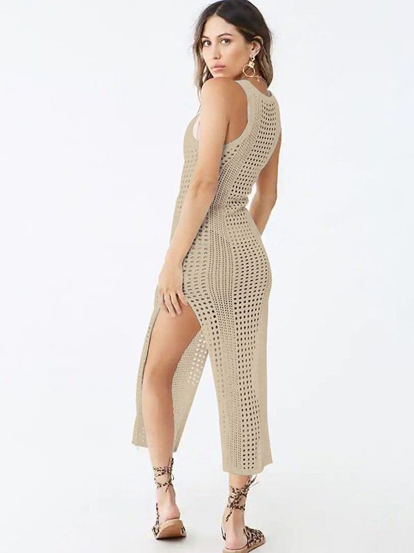 Knitted Sexy Hollow Out Cutout Split Beach Cover-Up Dress in Swimsuits
