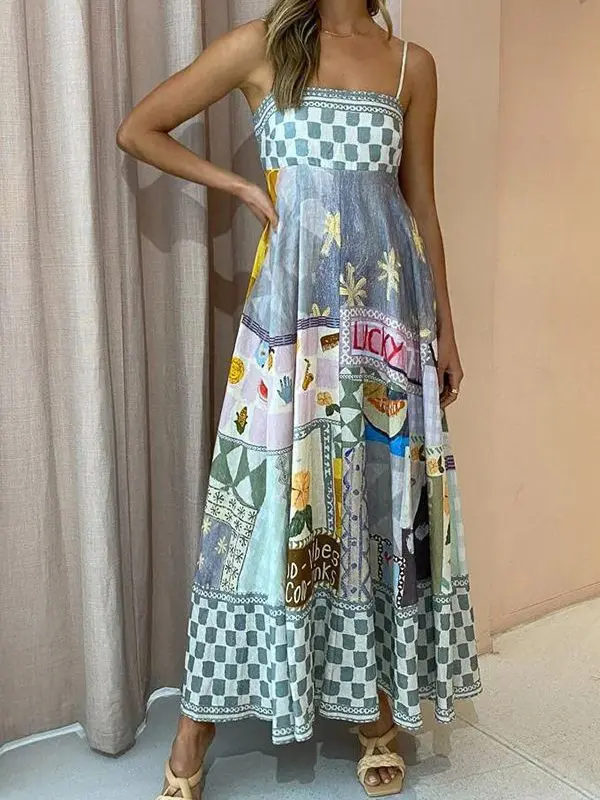 Summer Sexy Printed Large Swing Strap Dress in Dresses
