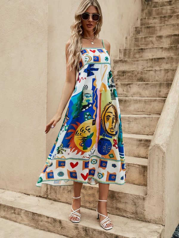 Graffiti Printing Sleeveless Swing Dress in Dresses
