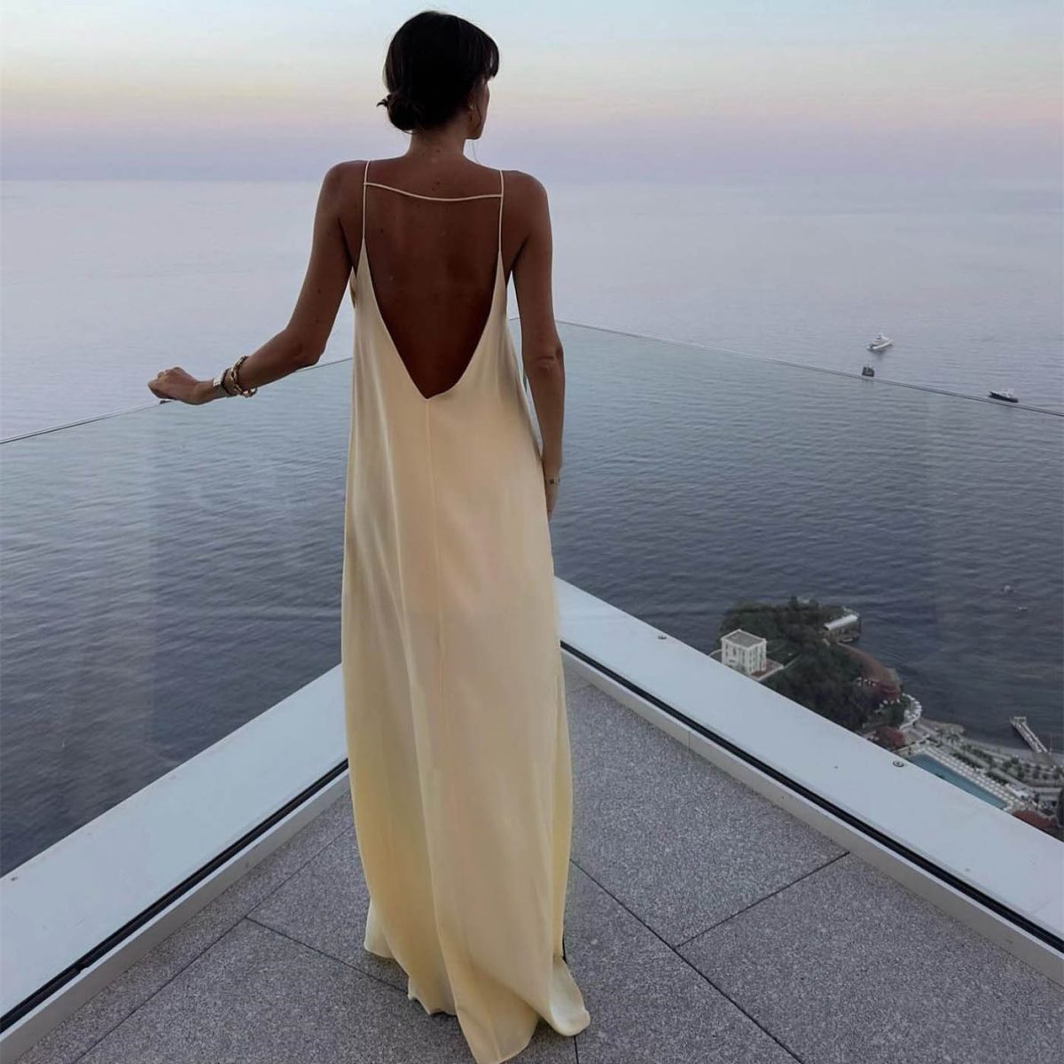 Satin Sexy Backless Maxi Dress in Dresses