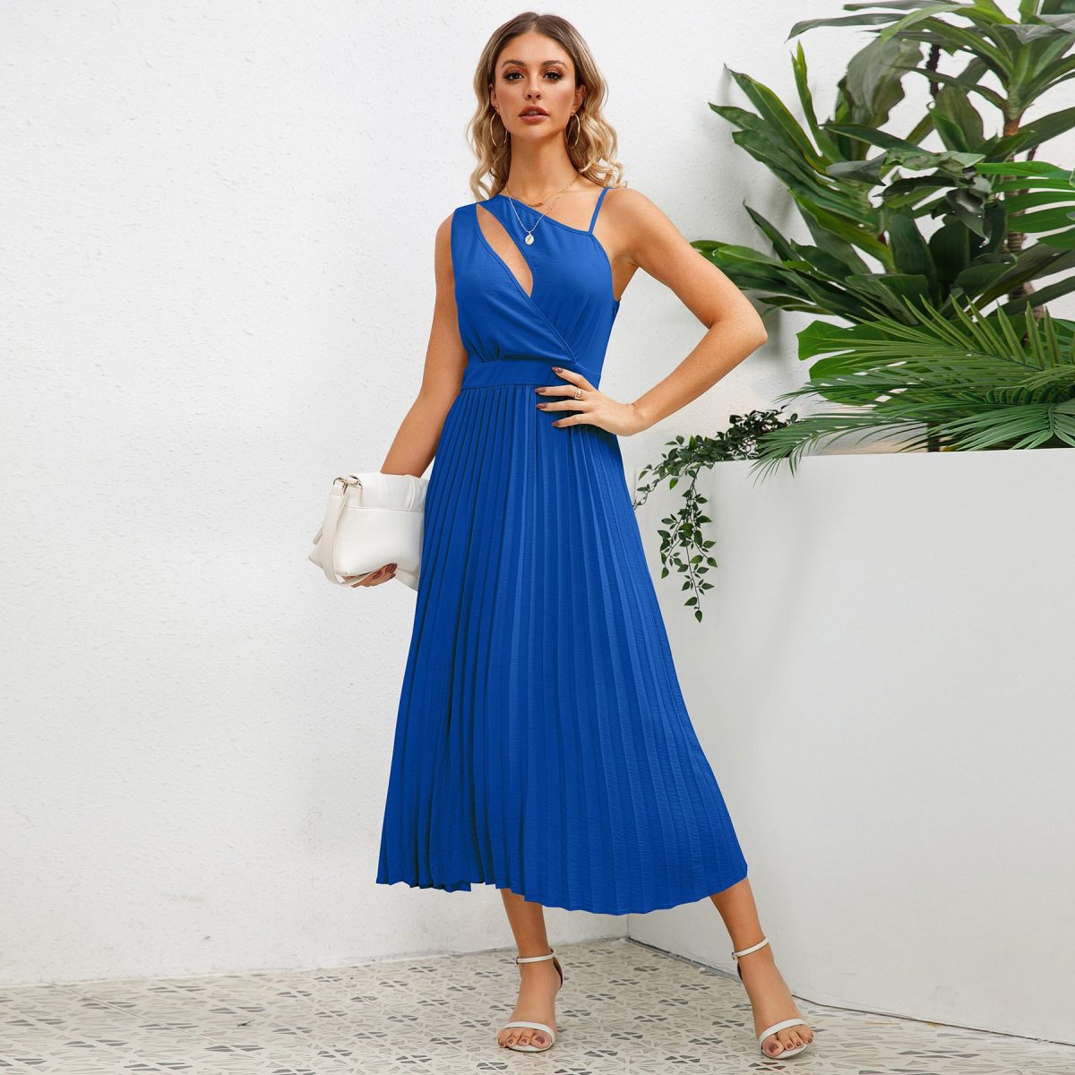 Sexy Slim Mid Length Pleated A Line Dress in Dresses