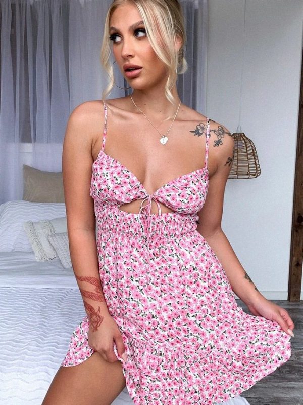 Floral Print Strapless Sexy Mini Dress in Dresses